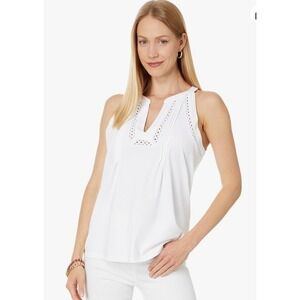 Lilly Pulitzer Women's Issac Knit‎ Top White Crochet Trim Sleeveless V Neck XL